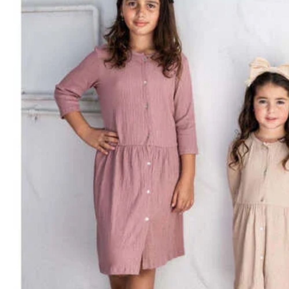 Montee Mauve Button Down Dress Girls Size 8 Cotton Long Sleeves Modest